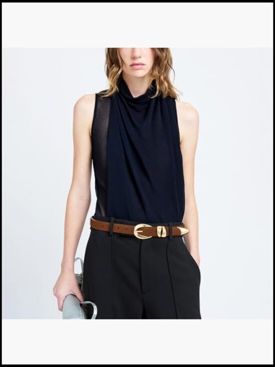 Faux Leather Belt with Gold Buckle - Vintage Style for Jeans Dresses main image 5